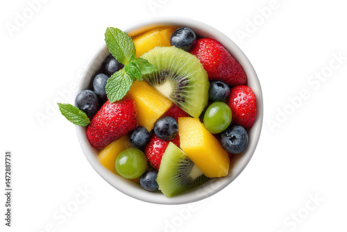 PNG Refreshing fruit salad with kiwi, strawberries, and blueberries in white bowl