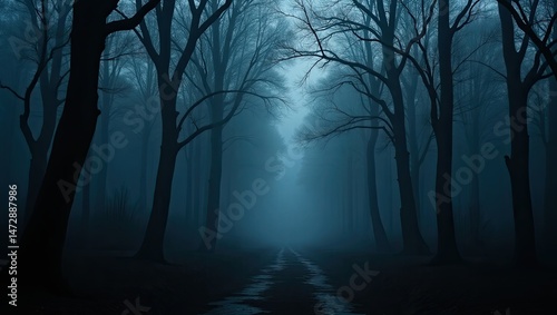 foggy forest in the night