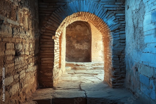 Ancient Brick Ruins of Dougga: A Marvel of Roman Architecture in Tunisia's Blue Landscape photo