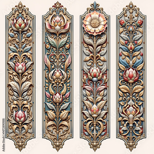 Set of vintage floral decorative elements. Ornate swirls and scrolls. Collection of ornamental elements for design