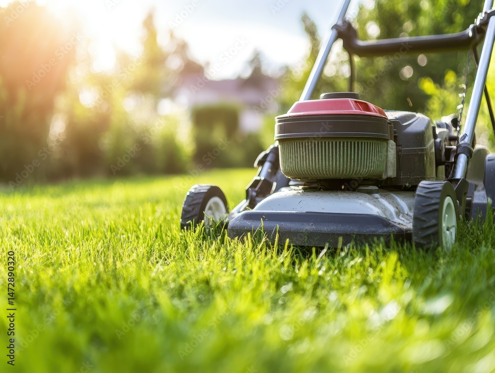 Fototapeta premium Bright Spring Morning on a Lush Green Lawn with Garden Glow and Soft Light for a Serene Background