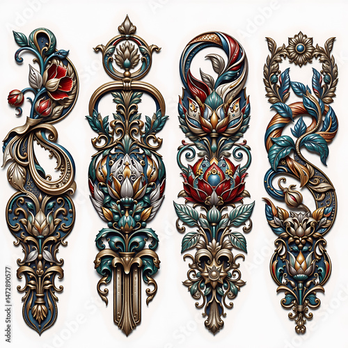 Set of vintage floral decorative elements. Ornate swirls and scrolls. Collection of ornamental elements for design