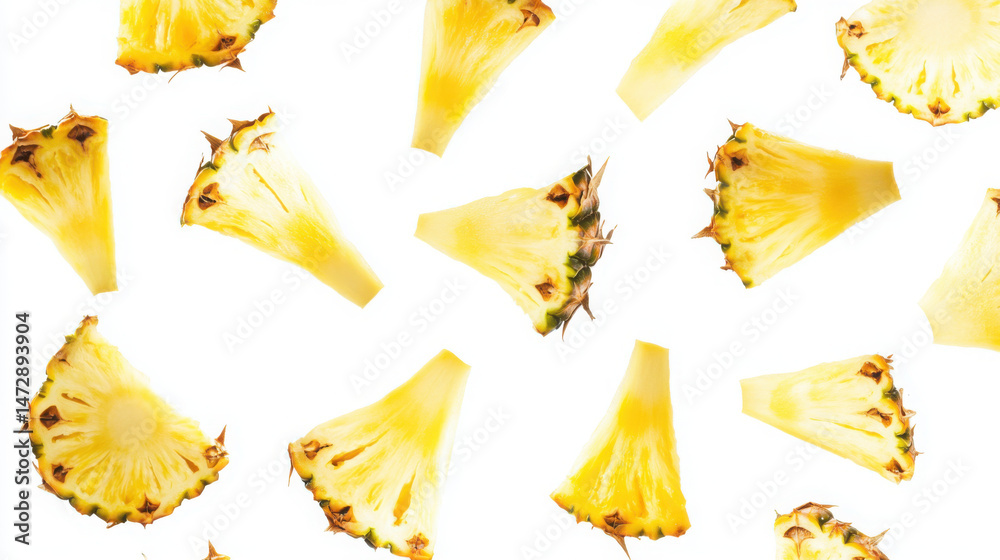Naklejka premium Juicy Pineapple Chunks on White Background