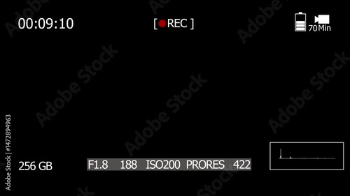 Camera view finder digital overlay display - 4k. Alpha channel included.