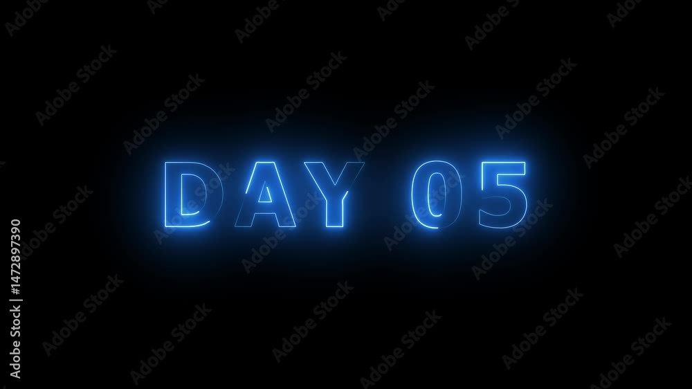 Day 5, 5 Day Text Animation Videos On Black Background. 5 Day To Go blue Logo Animation Videos. Blue font against a solid black background centered well Day 5, 5 Day Text Animation Videos On Black Background. 5 Day To Go blue Logo Animation Videos. Blue font against a solid black background centered well