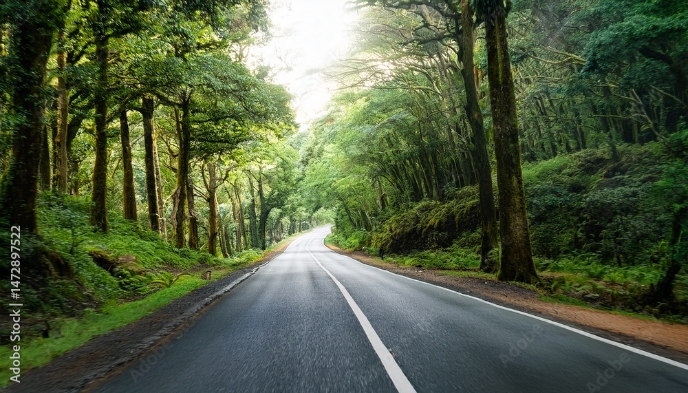 Obraz premium scenic forest road surrounded by trees and greenery