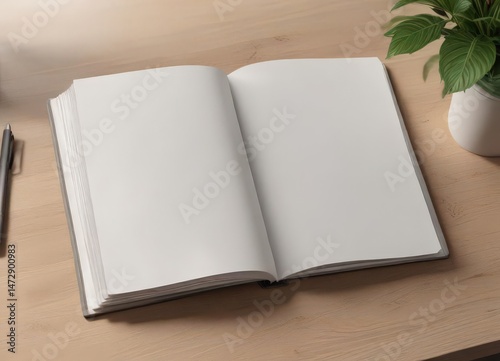 Blank vertical photo album mockup, open to display empty pages , open, photography