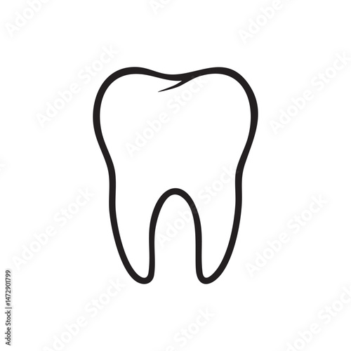 Simple black and white line icon of a healthy tooth. The illustration depicts a clean, intact molar tooth with smooth outlines. Ideal for dental hygiene topics, health infographics, orthodontic