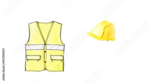 Safety first: yellow vest with reflective stripes and a protective hardhat are essential for work.