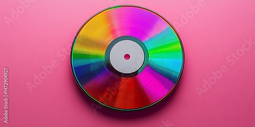 Colorful portable CD player on a pink background with a minimalistic and queer-themed aesthetic