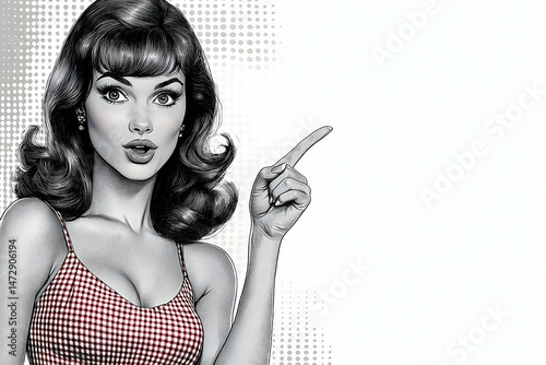 Retro woman pointing to the right illustration