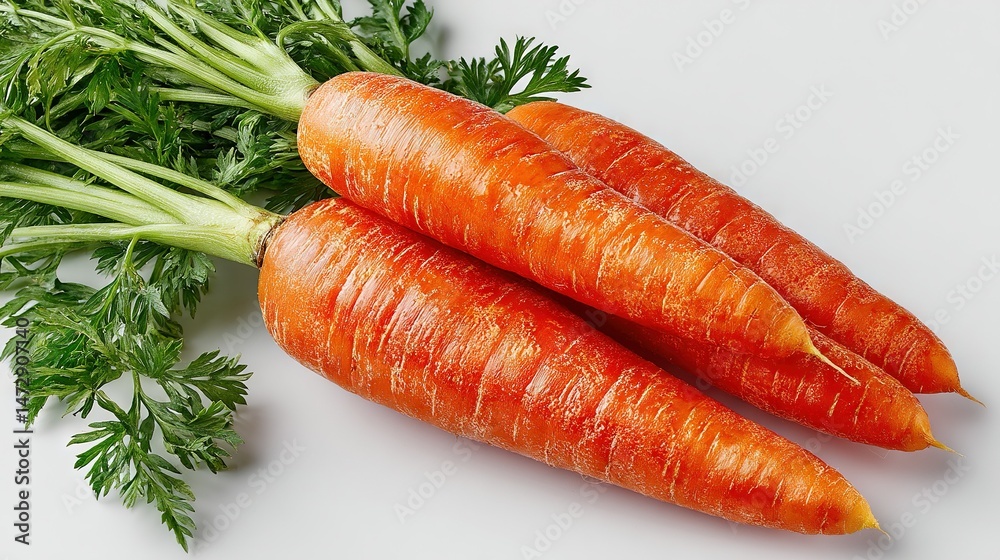 A pair of carrots rest atop a white background, garnished with parsley A pair of carrots rest atop a white background, garnished with parsley
