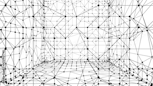 Technology abstract background. Dots connected by lines. Minimalist mesh backdrop. Abstract polygonal shape. Plexus circles.