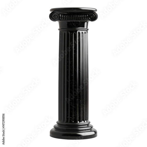 A black marble Ionic column with fluted detailing and ornate scrollwork at the top.