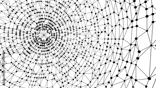 Technology abstract background. Dots connected by lines. Minimalist mesh backdrop. Abstract polygonal radial shape. Plexus circles.