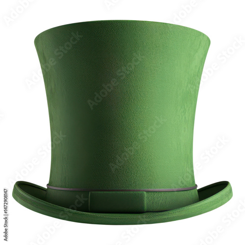 A tall, green top hat with a wide brim and a matching band around its base.