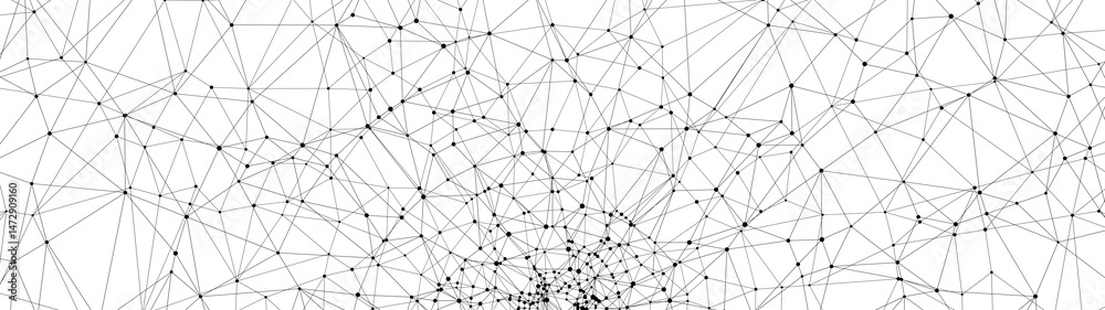 Fototapeta premium Technology abstract background. Dots connected by lines. Minimalist mesh backdrop. Abstract polygonal radial shape. Plexus circles.