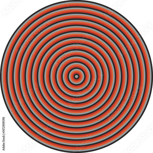 Visual effect created by orange, red, grey and black circles getting progressively smaller