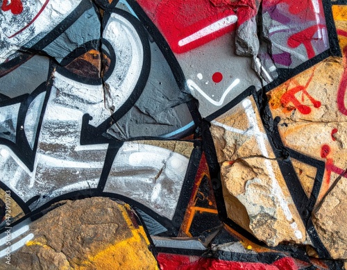 Ultra-detailed wide shot of graffiti stone texture, high contrast and clarity, perfect for backgrounds and design
