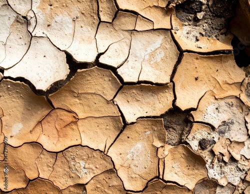 Ultra-detailed macro close-up of cracked aged surface texture, high contrast and clarity, perfect for backgrounds, design, and art projects