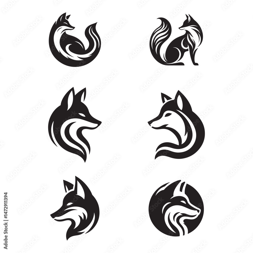 Obraz premium Fox head silhouette set - isolated vector.