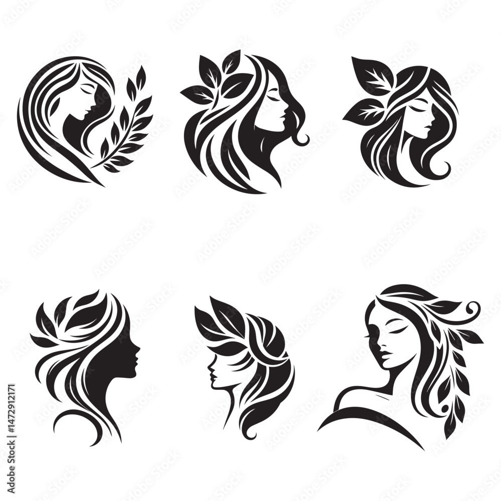 Obraz premium Natural beauty care silhouettes icon logo set.
