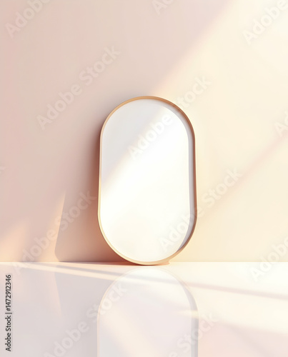 Clean Round Mirror with Elegant Frame and Soft Light Reflection