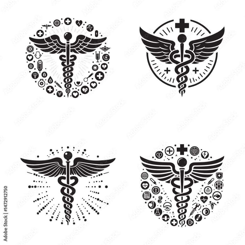Fototapeta premium Caduceus health silhouettes vector.