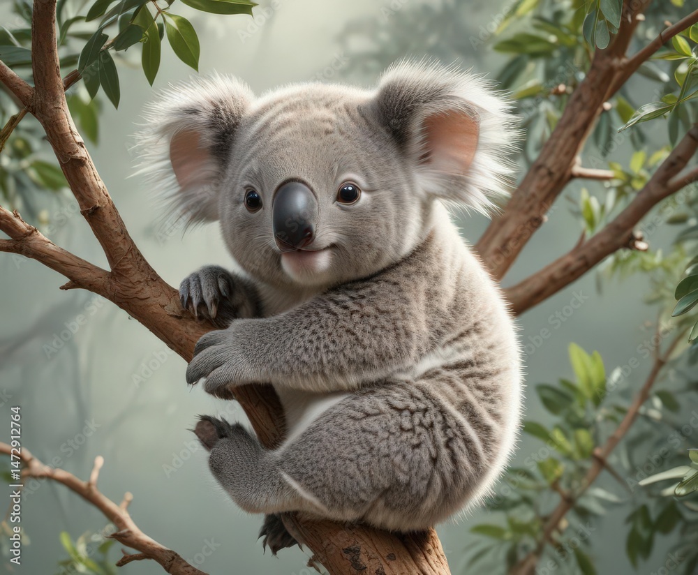 Obraz premium Playful koala infant clinging to branch Continuous vector repeat design , fauna, joey