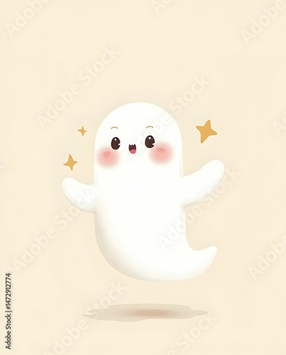 Minimalist Ghost with Blushing Cheeks in Soft Pastel Colors