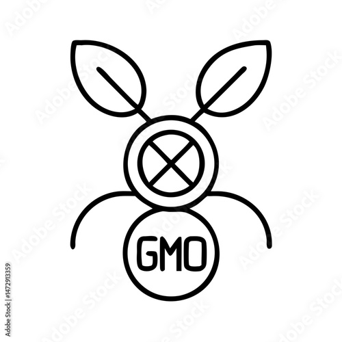 Non-GMO symbol with leaves and crossed-out graphic elements  