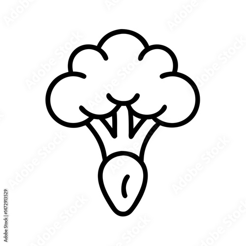 Cartoon broccoli illustration in minimalist line art style  