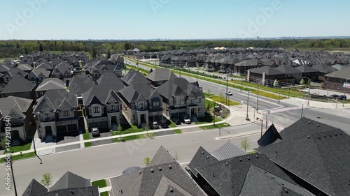 Aerial Drone footage of high end suburban residential neighbourhood. subdivision district