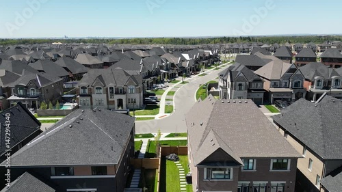 Aerial Drone footage of high end suburban residential neighbourhood. subdivision district