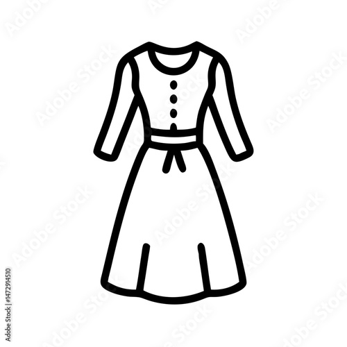 Vintage 1960s Peasant Dress Outline in Minimalist Style, icon, vector   