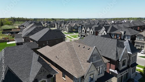 Aerial Drone footage of high end suburban residential neighbourhood. subdivision district