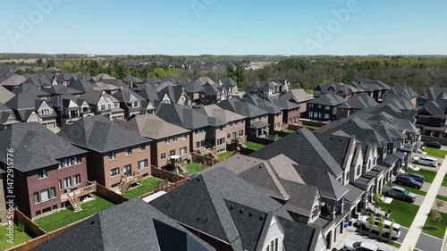 Aerial Drone footage of high end suburban residential neighbourhood. subdivision district