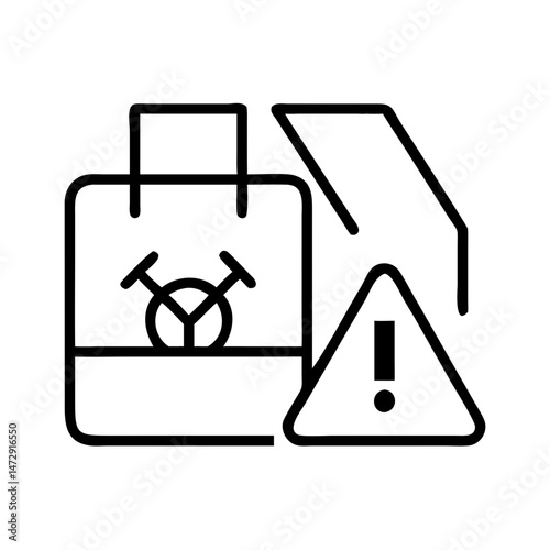 Warning symbol on suitcase with luggage tag and alert icon  
