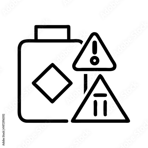 Hazardous material container with warning symbols and signs  
