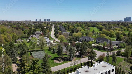 Aerial Drone footage of high end suburban residential neighbourhood. subdivision district