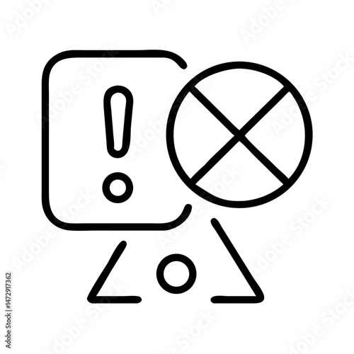 Warning sign with exclamation mark and cross symbol in outline style  