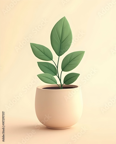 Ceramic Potted Plant with Round Leaves