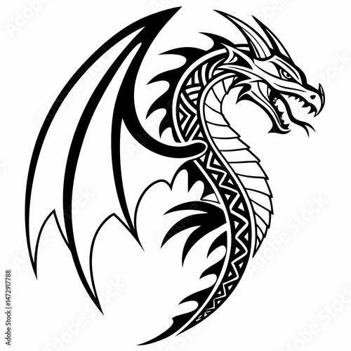 Detailed tribal dragon tattoo design vector illustration for fantasy art and mythology enthusiasts design 100