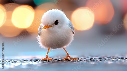 Fototapeta Naklejka Na Ścianę i Meble -  Cute White Bird Standing on Pavement