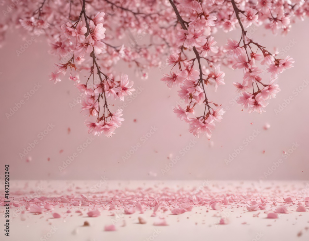 Fototapeta premium Floating pink sakura petals against a soft, blurred pastel backdrop , image, sakura, art
