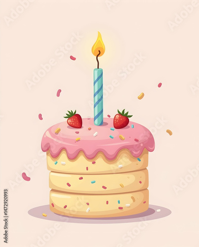 Pastel Birthday Cake with Single Candle