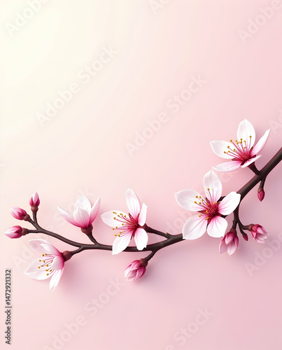 Delicate Cherry Blossom Branch on Soft Pastels