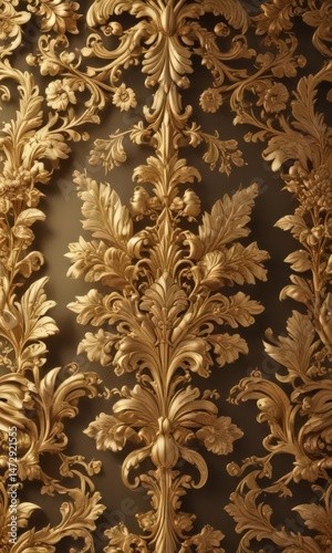 Golden damask floral background  Intricate leaf & flower motifs , luxury design, floral, gold patterns