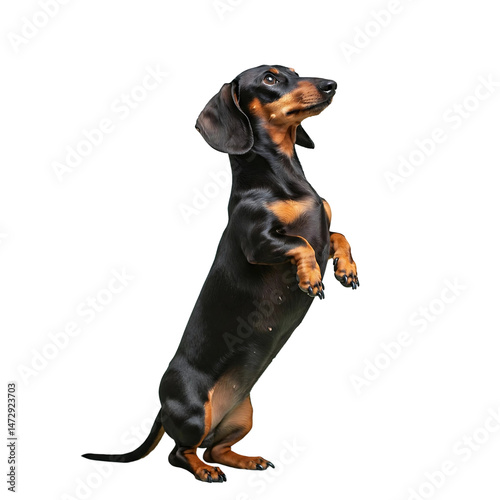 Portrait of a Dachshund standing on his hind legs, dog breeds