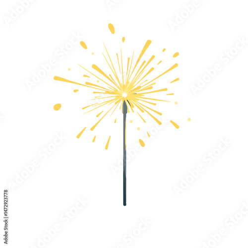 Simple cartoon sparkler icon creating a bright display of yellow sparks in a festive celebration setting